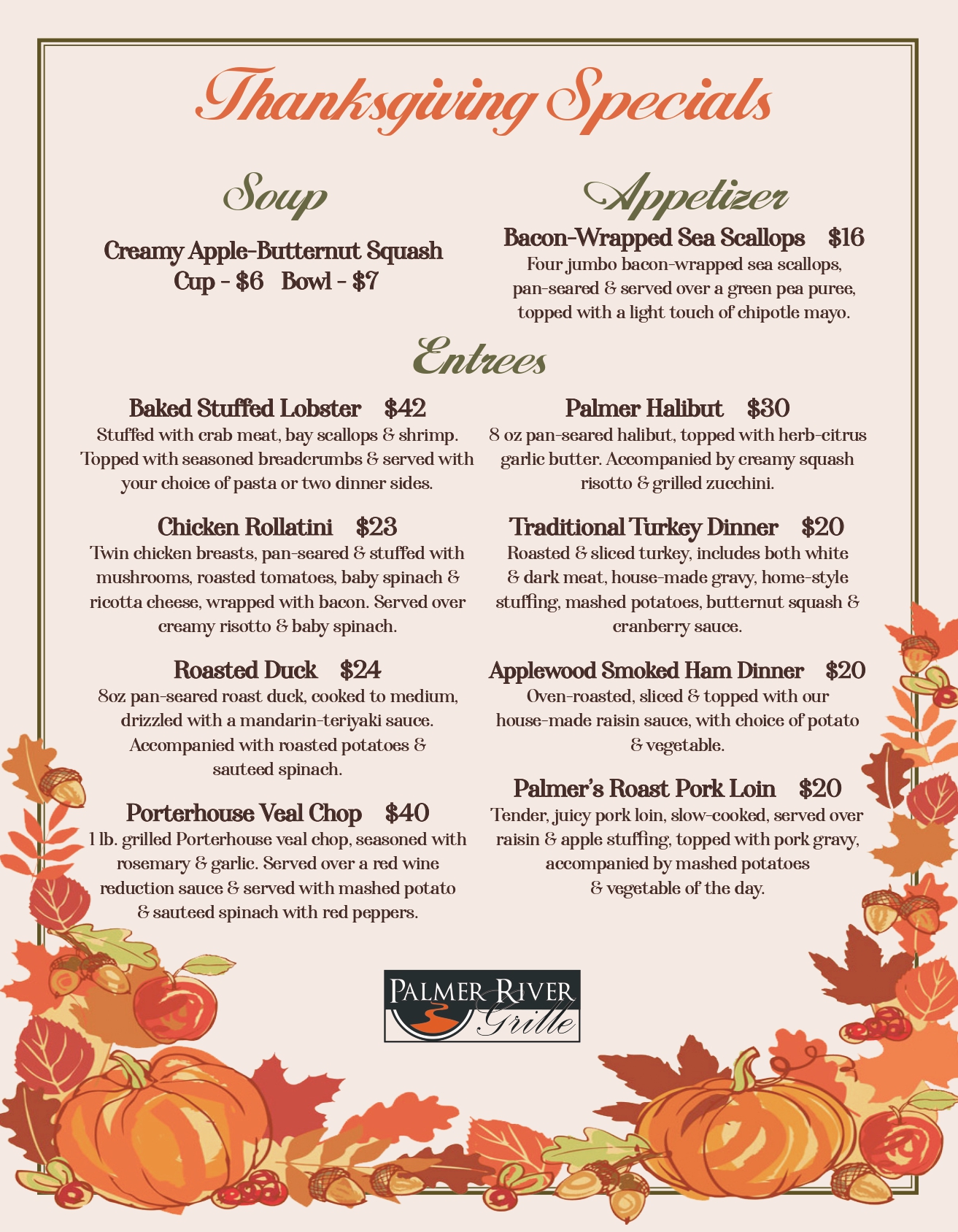 Holiday Specials | Palmer River Grille LLC